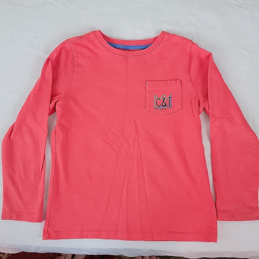 Crown & Ivy long sleeve, pocket, t-shirt, boys size 6. Coral color.